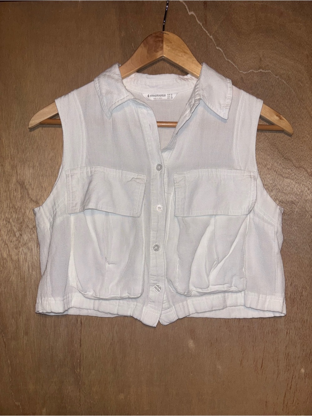 Stradivarius White Cropped Utility Vest S Y2K Safari Cargo Top